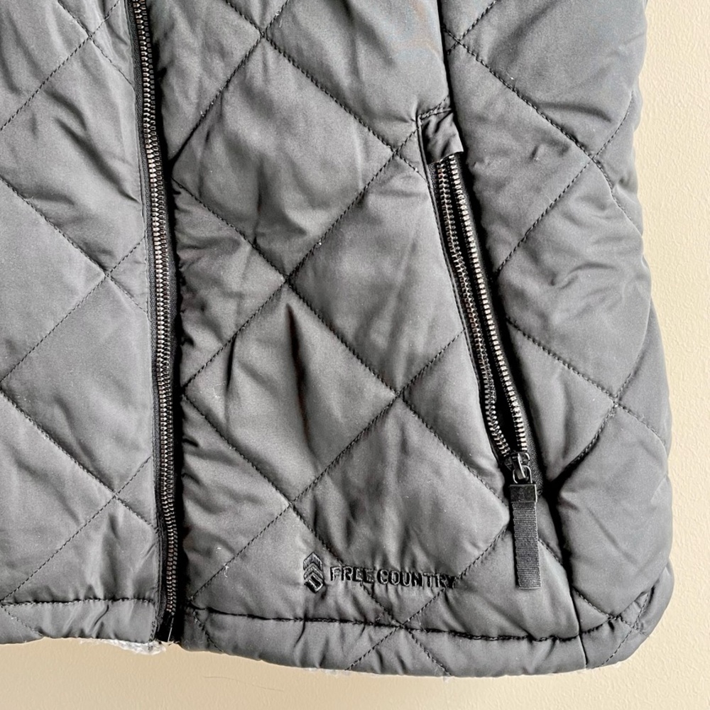 Free Country Black Quilted Puffer Sherpa Lined Vest Reversible - Picture 2 of 9